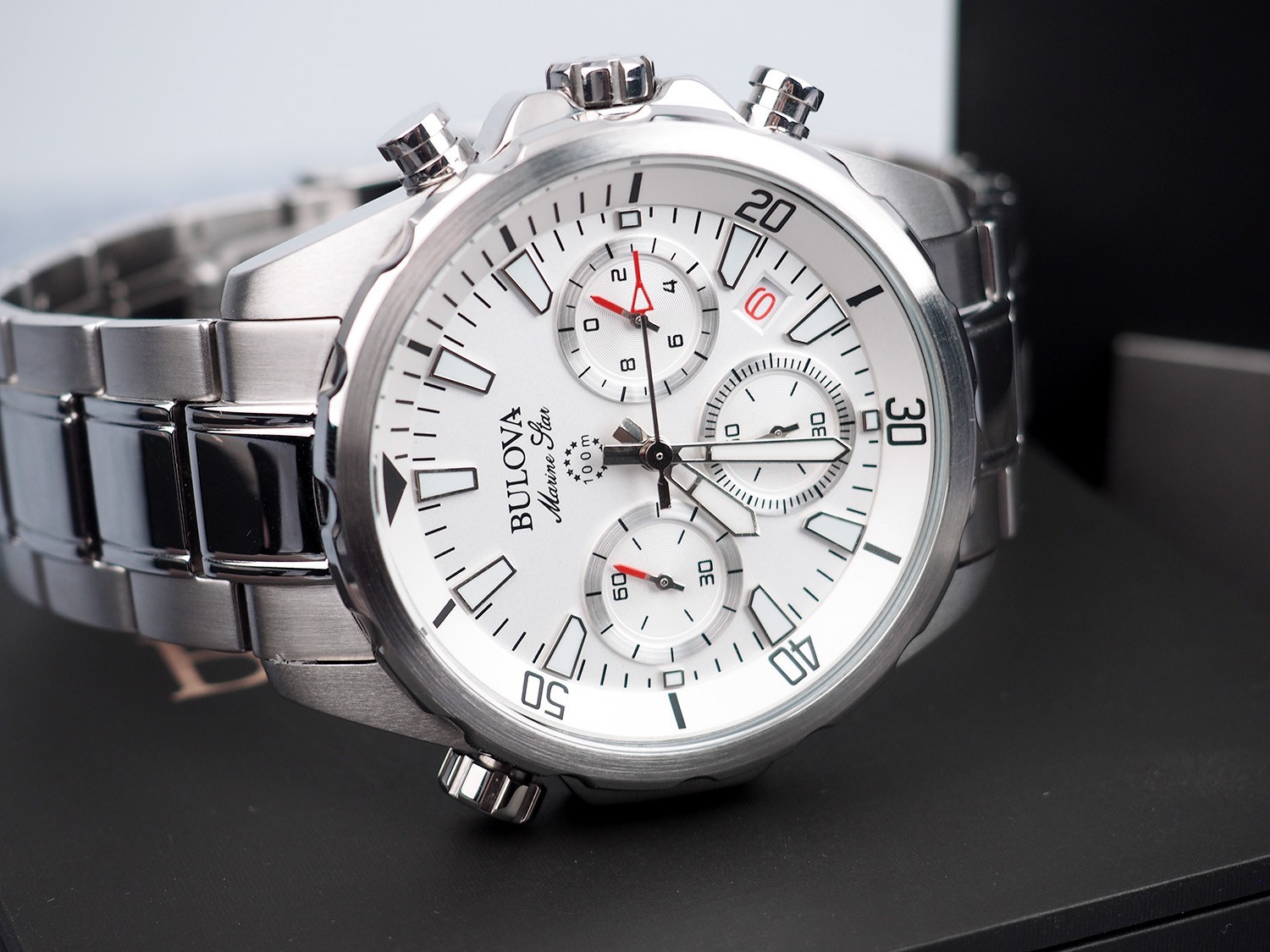 Bulova Men’s Marine Star 96B255 White Dial Stainless Steel Strap Quartz Watch