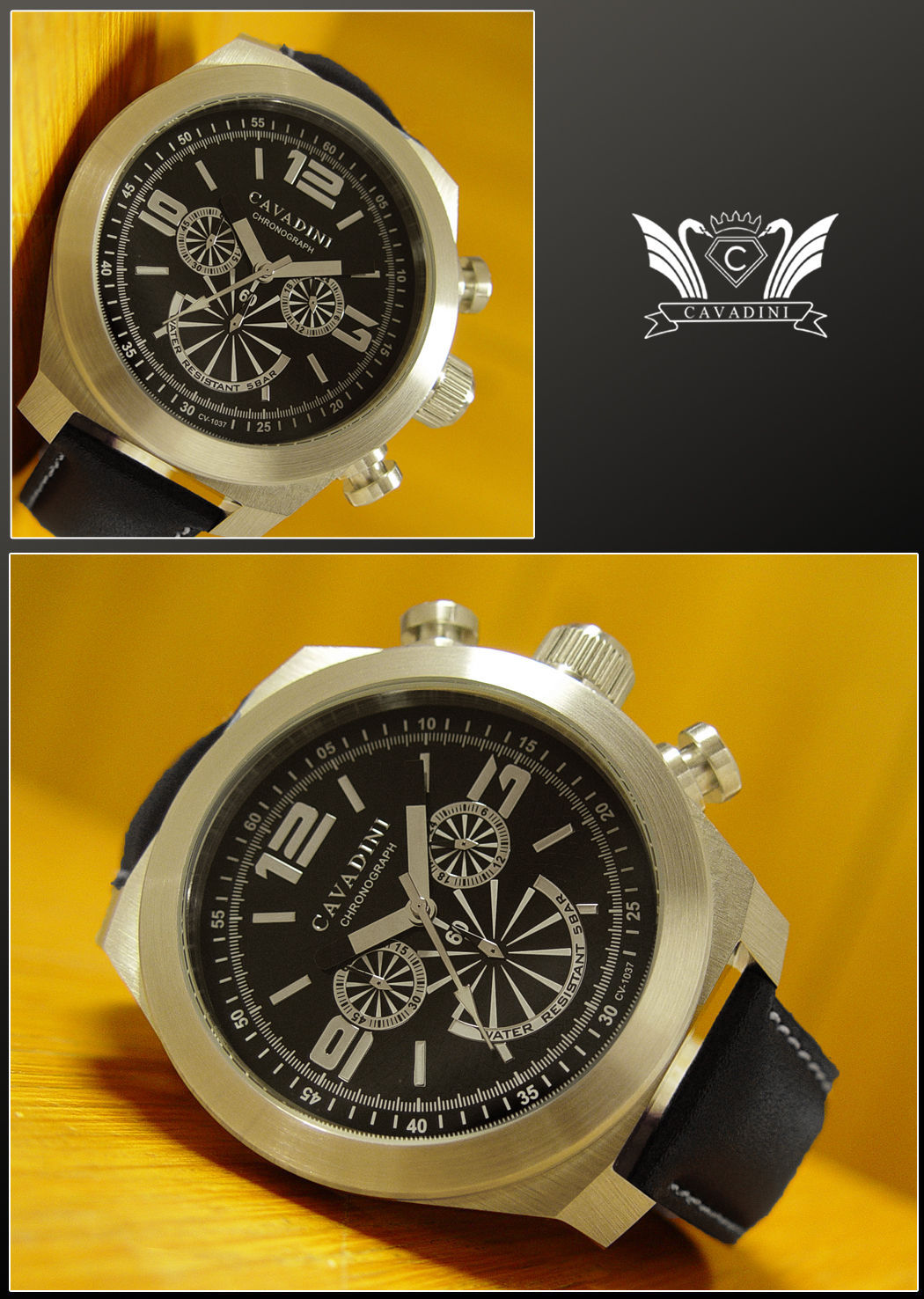 ANTARIUS XXXL Size 52mm CAVADINI Aviator Chronograph Stainless Steel in 4 Colors