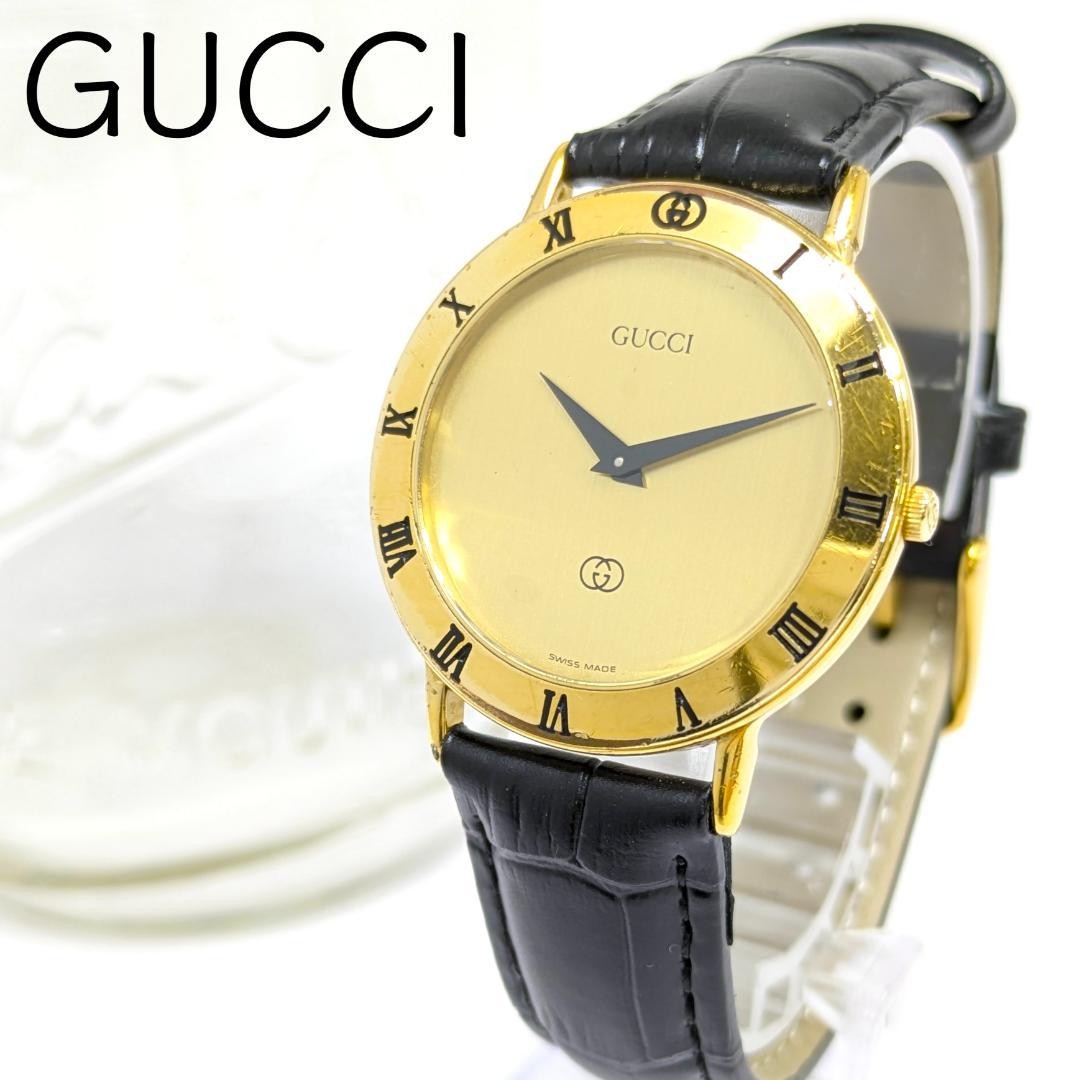 Gucci Men’s Quartz Watch Gold Round 2-Hand Black Japan Used 073972