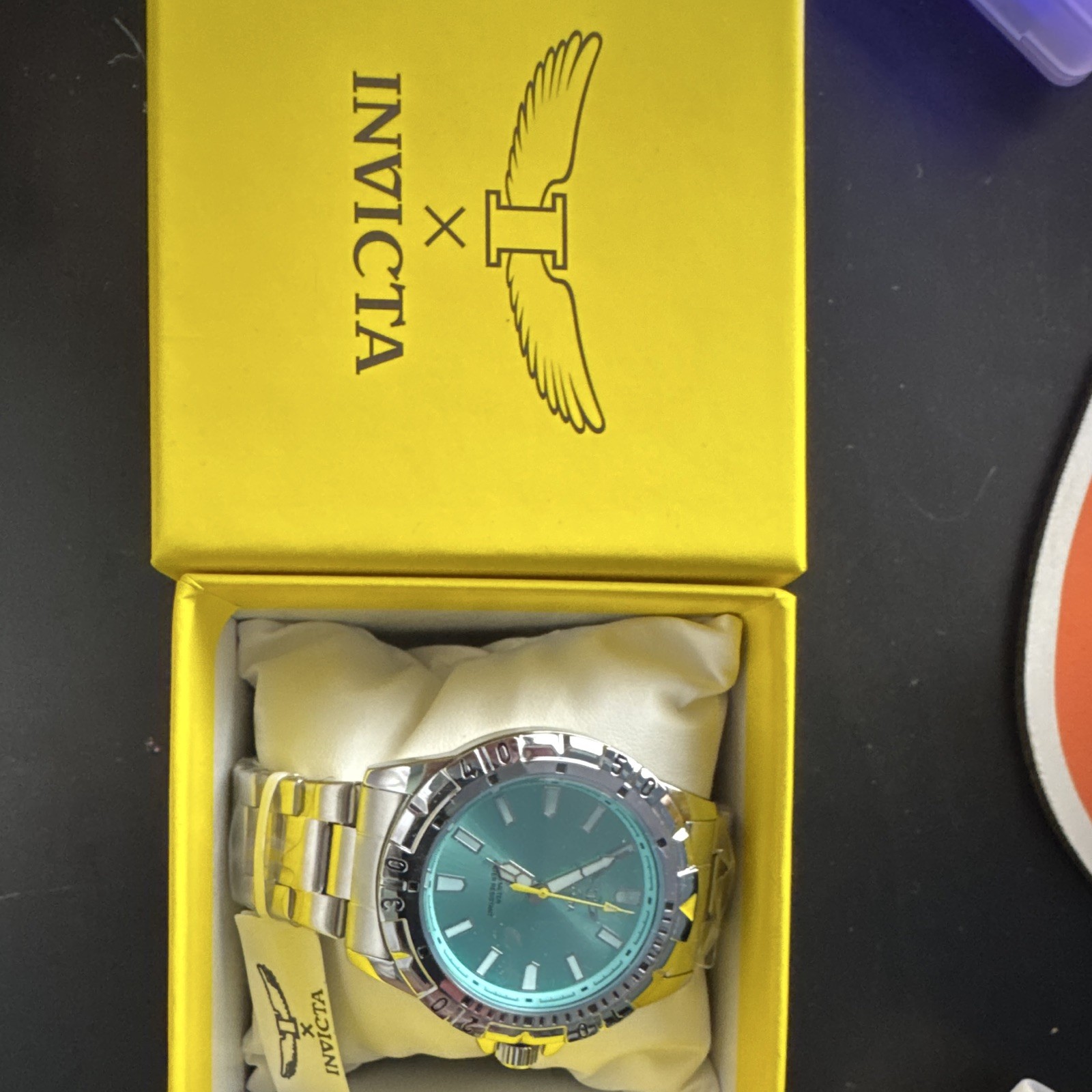 New in box Invicta Tiffany Blue Quartz Sport Watch, Stainless Bracelet, 100m Box