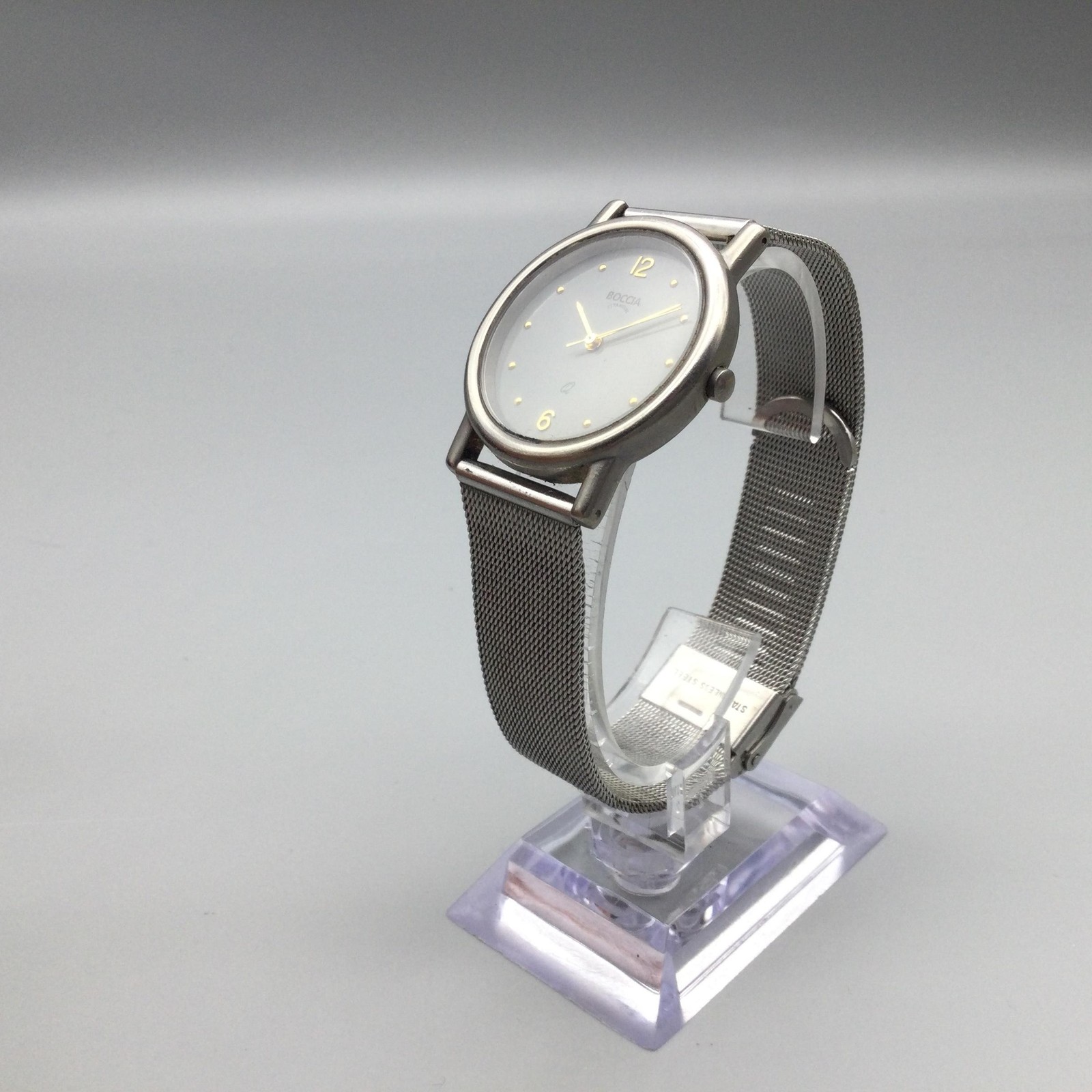 Boccia Titanium Watch Mens 33mm Silver Mesh Swiss 3 BAR Adj Band New Battery