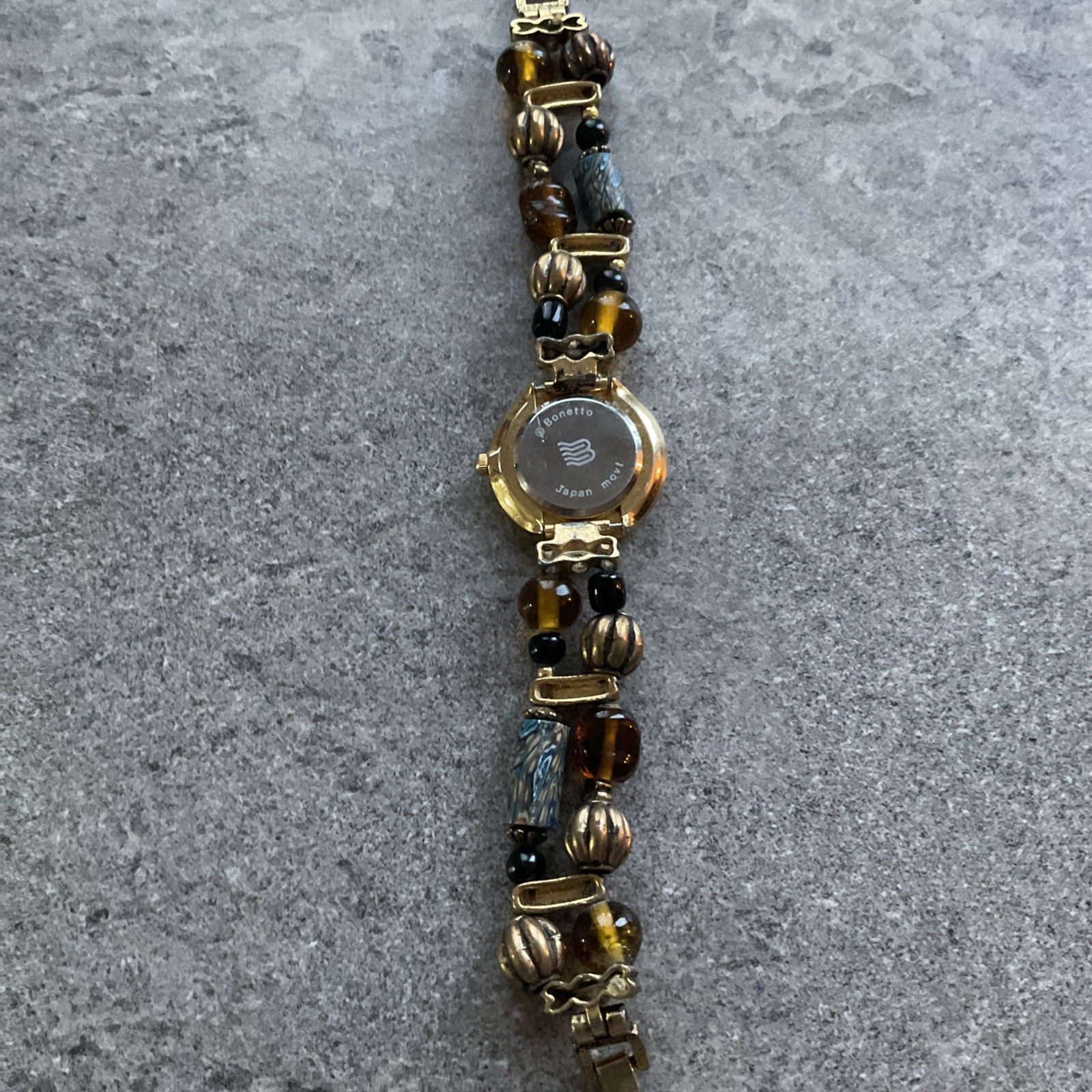 Vintage Bonetto Womens Watch 28mm Gold Tone Case Beaded Band Bin W