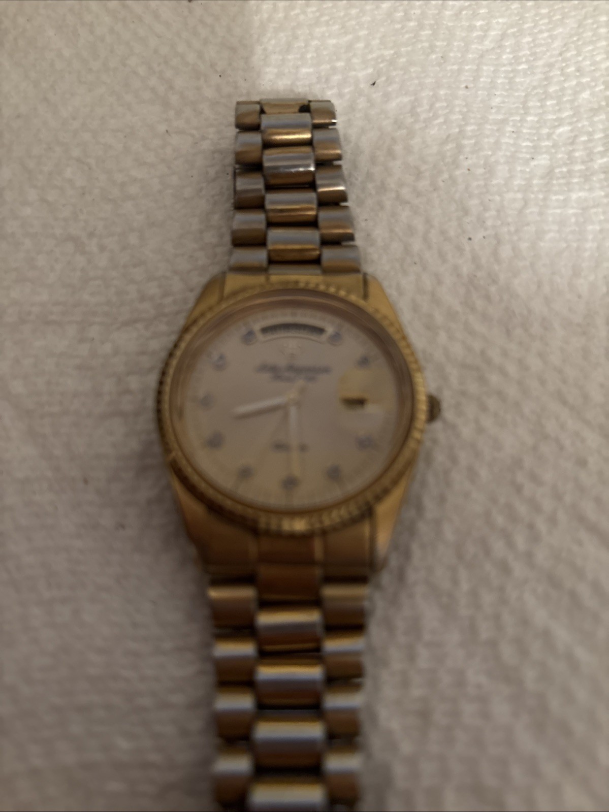 Vintage Jules Jurgensen 7184 Men’s Quartz Day Date Watch Gold Tone New Battery
