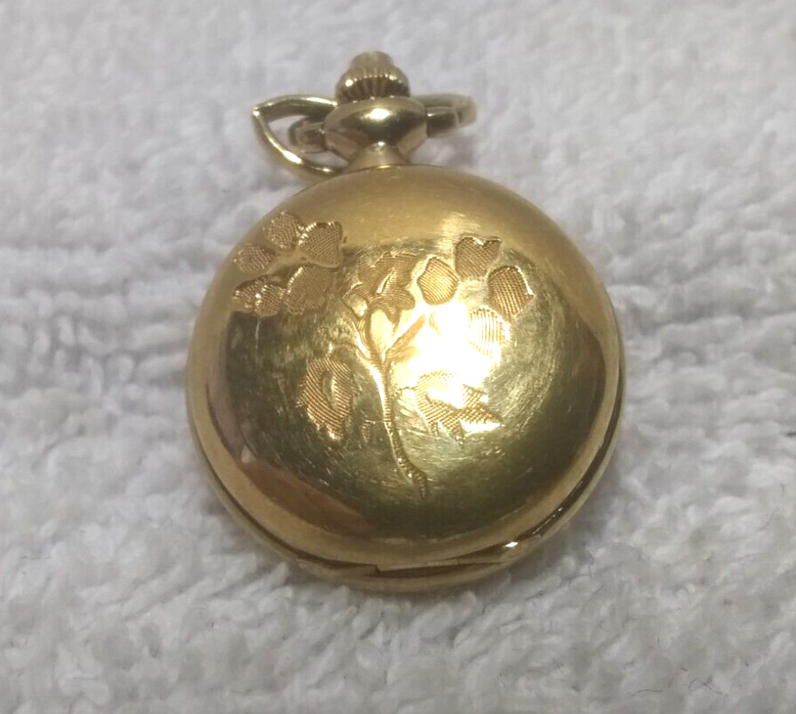 Belair Quartz Pendant Watch Gold Case Engraved Flowers 1990’s For Repair Parts