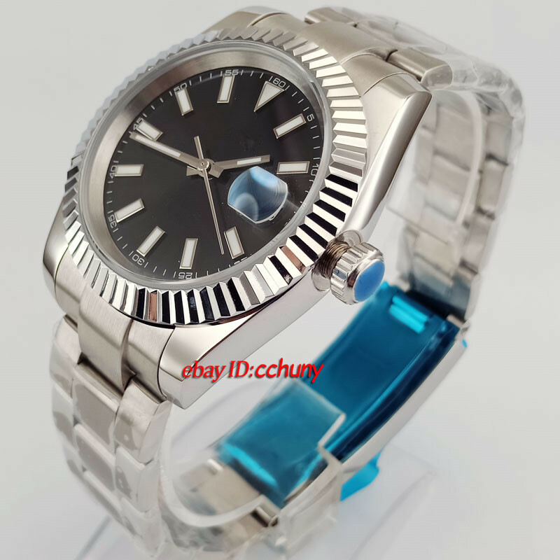 40mm sterile black blue dial date Roman sapphire glass automatic mens watch