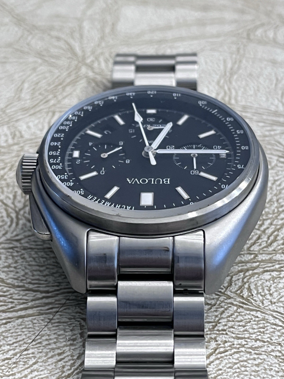 Bulova Lunar Pilot Mens Chronograph 96b258 Silver Tone Stainless Steel Watch