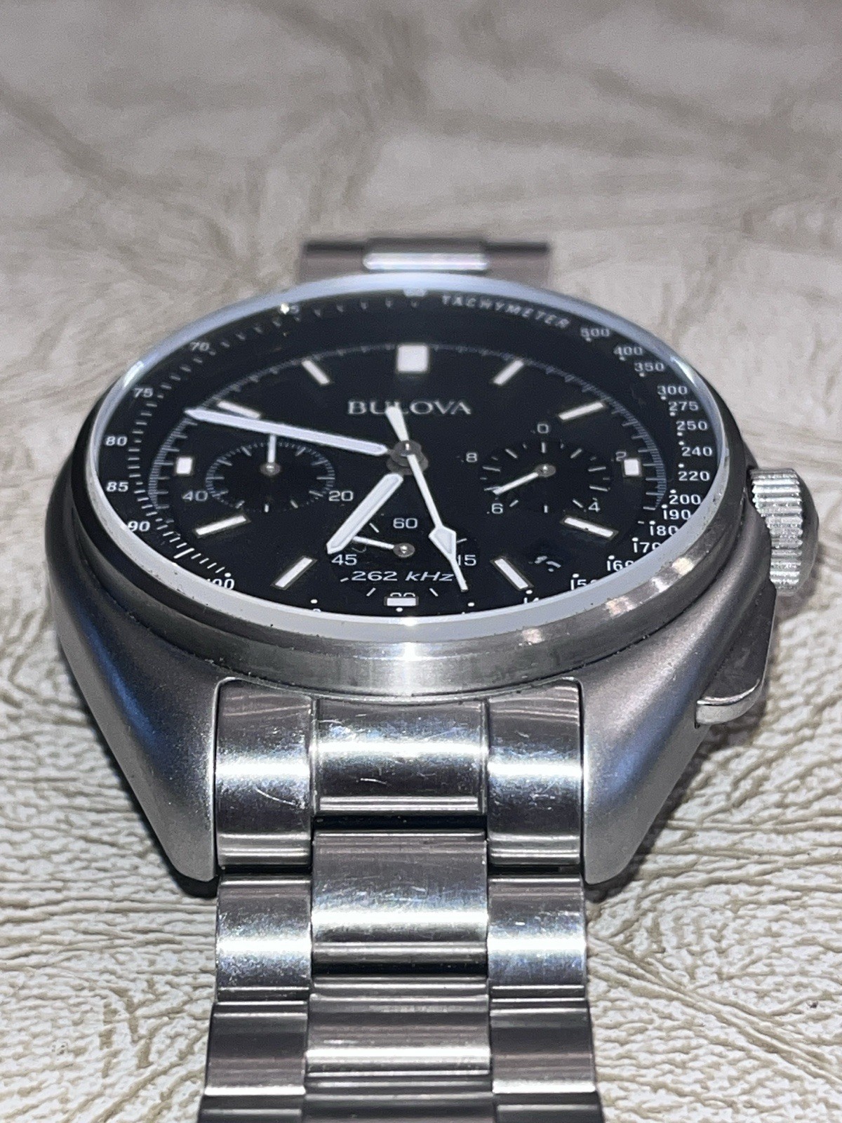 Bulova Lunar Pilot Mens Chronograph 96b258 Silver Tone Stainless Steel Watch