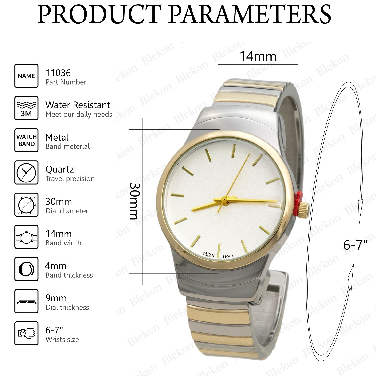 Blekon Collections Women’s 30mm Case Horizontal Pattern Cuff Bangle Watch