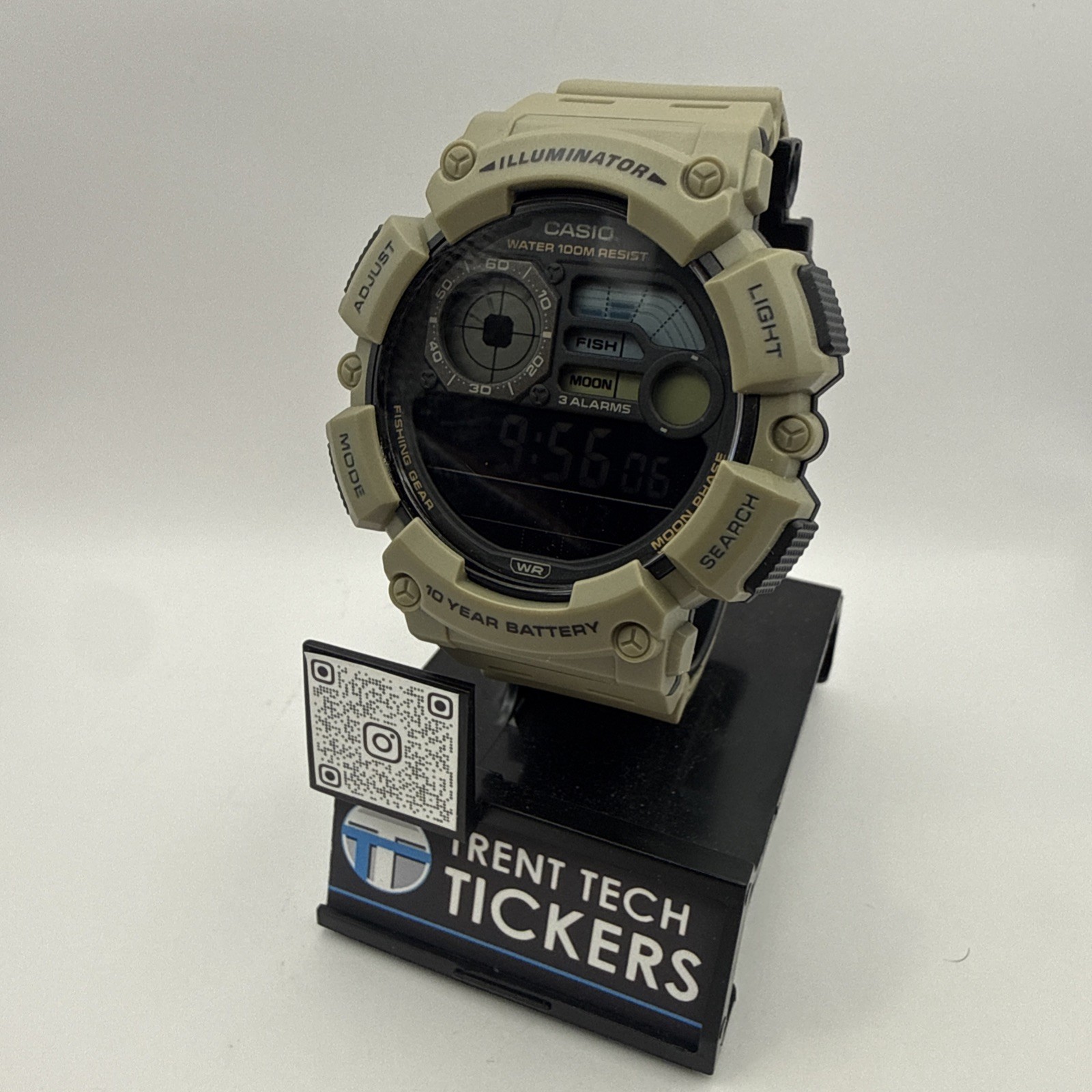 Casio WS1500H Watch New Without Tags Black and Beige Moon/Fishing