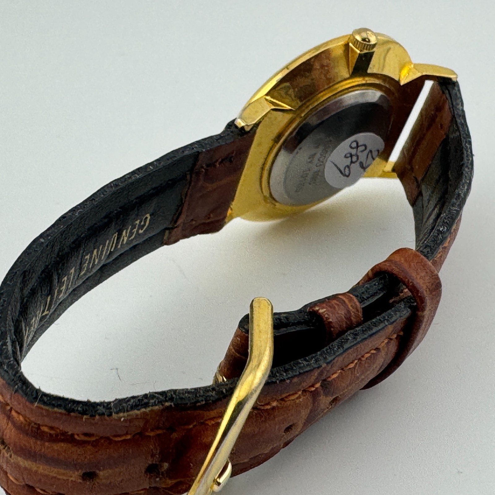 Vintage Kellogg Tony Quartz Watch Men Gold Tone Leather Thin Analog New Battery