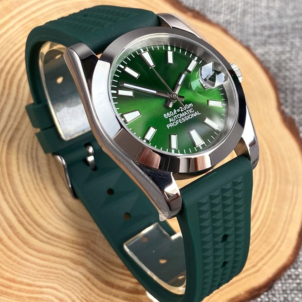Polished 36mm Tandorio Green Dial NH35A Automatic Mens Watch Sapphire Glass