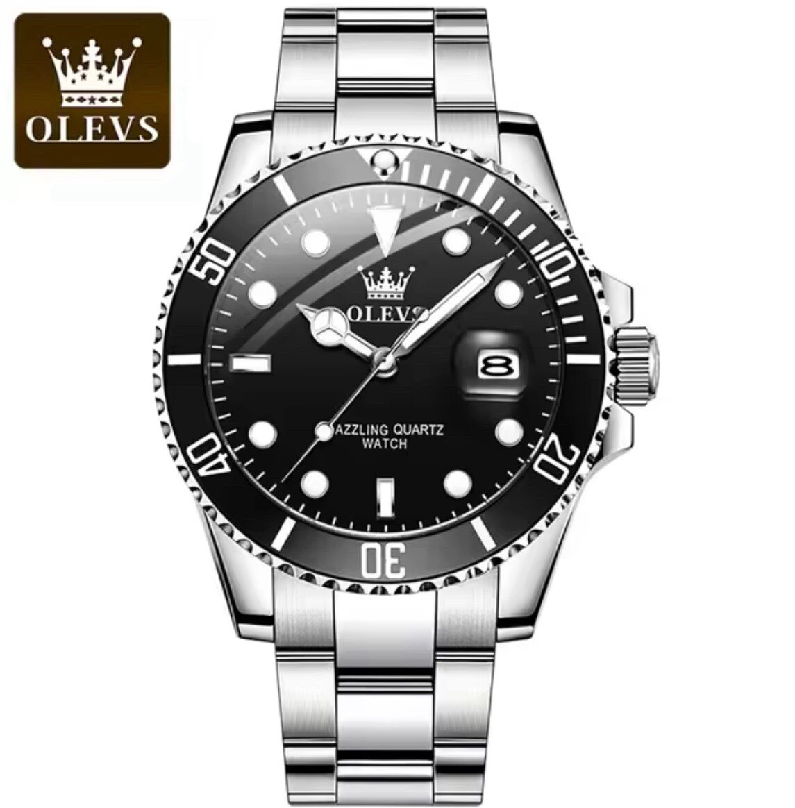 OLEVS Top Original Men Quartz Watch Waterproof Stainless Steel Luminous Black
