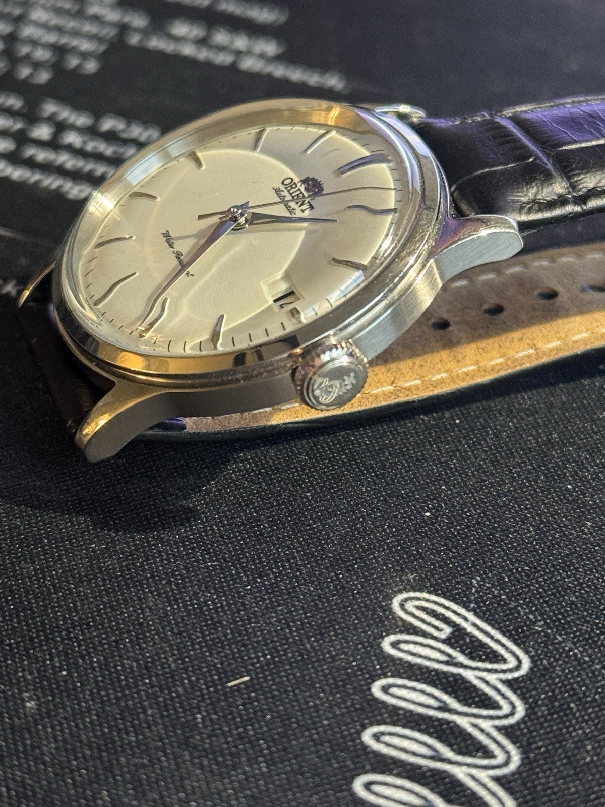 Orient Bambino Automatic Silver Dial Black Leather Date Watch w/ Box Papers