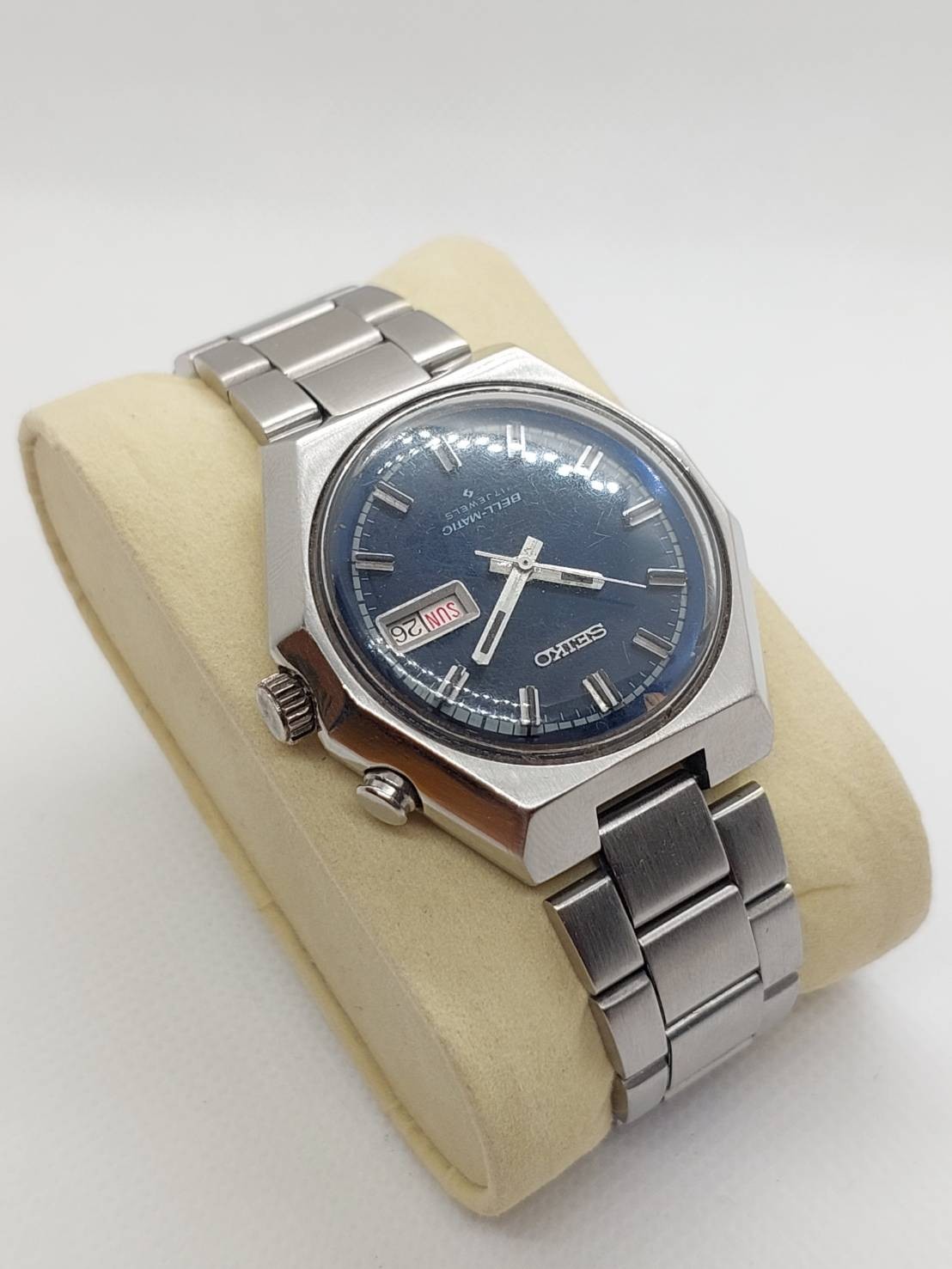Vintage 1976 Seiko Bell-Matic Automatic Alarm System Blue Dial with Day-Date