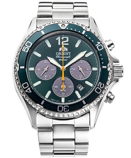 Orient Mako RN-TX0204E Panda Green Solar Chronograph Analog Wrist Watch Men New
