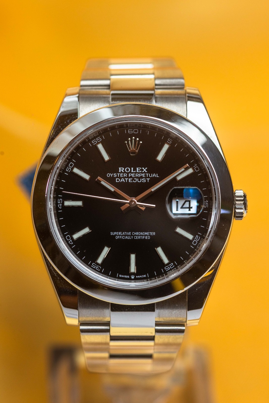 Rolex Datejust 41 Black Stick Dial – Smooth Bezel, Oyster Bracelet – 126300