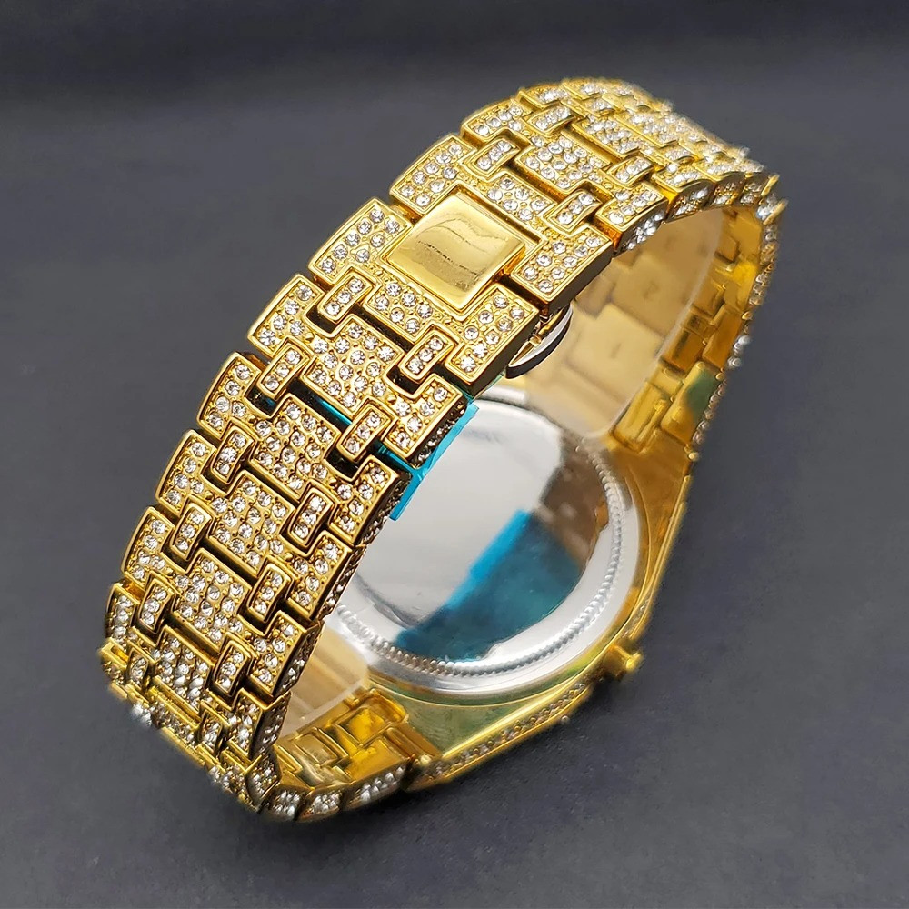 Mens Diamond Bling Watch Quartz Luxury Zircon Bezel Fashion Wristwatch