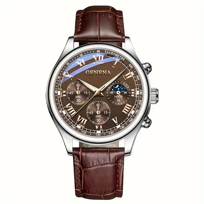 GENEVA High Quality Men’s Luxury Belt Fashion Quartz Watch Men Round Business St