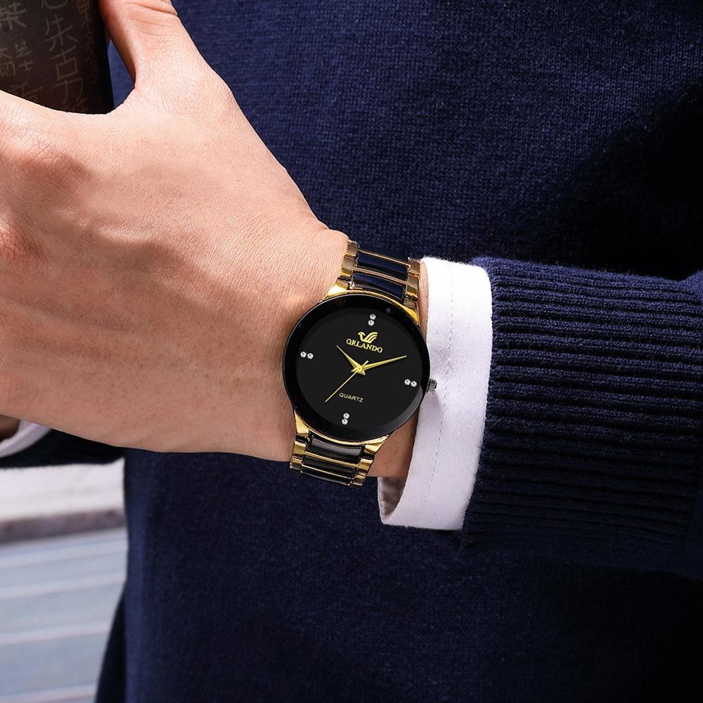 Men Business Watches Fashion Black Steel Band Male Analog Quartz Watch Gift