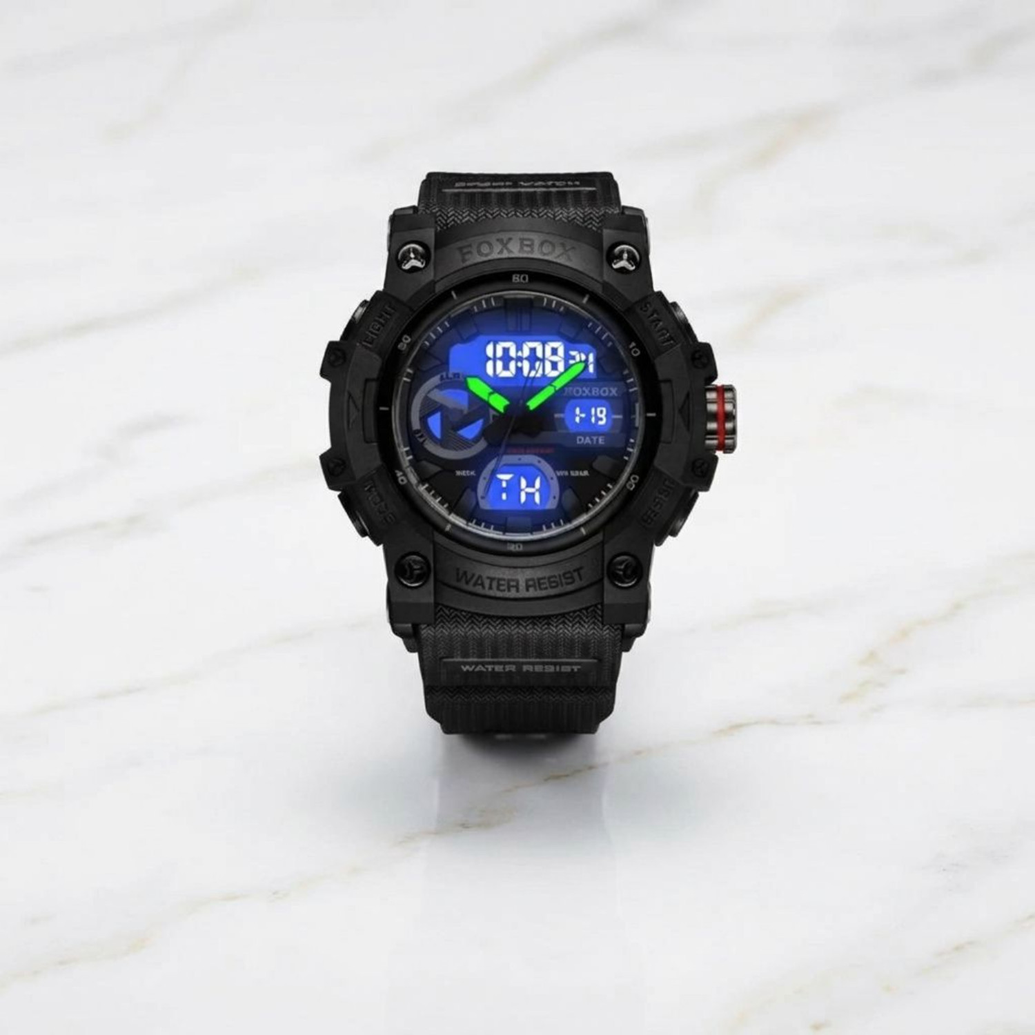 Men’s Sporty Quartz Digital Analog Luminous Waterproof Watch Green Black Dial