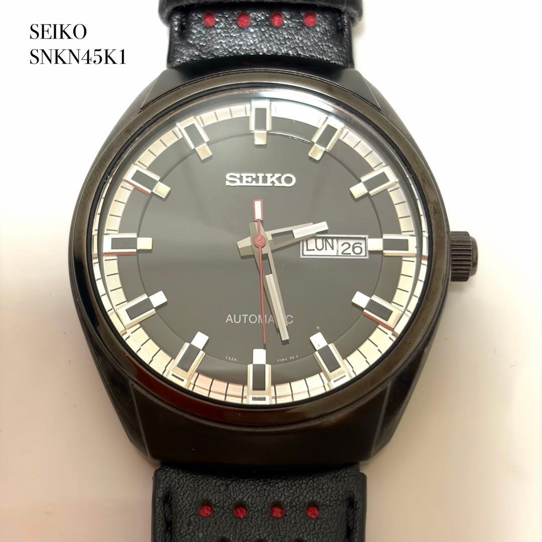 SEIKO SNKN45K1 Recraft Automatic Watch Transparent Back Genuine Leather Strap Bl