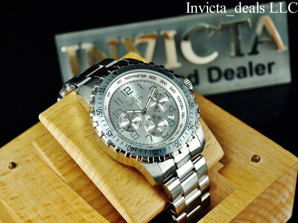 Invicta Men’s 45mm Specialty PILOT Chronograph SILVER DIAL Silver Tone SS Watch