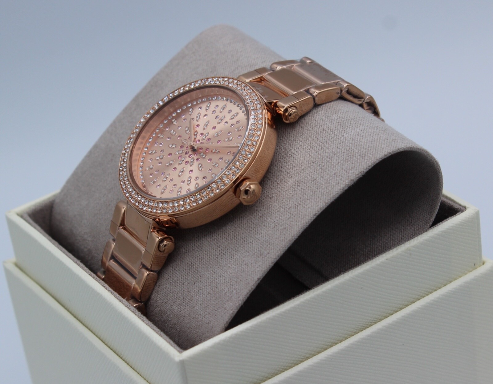 NEW AUTHENTIC MICHAEL KORS PARKER ROSE GOLD CRYSTALS GLYTZ WOMEN’S MK7286 WATCH