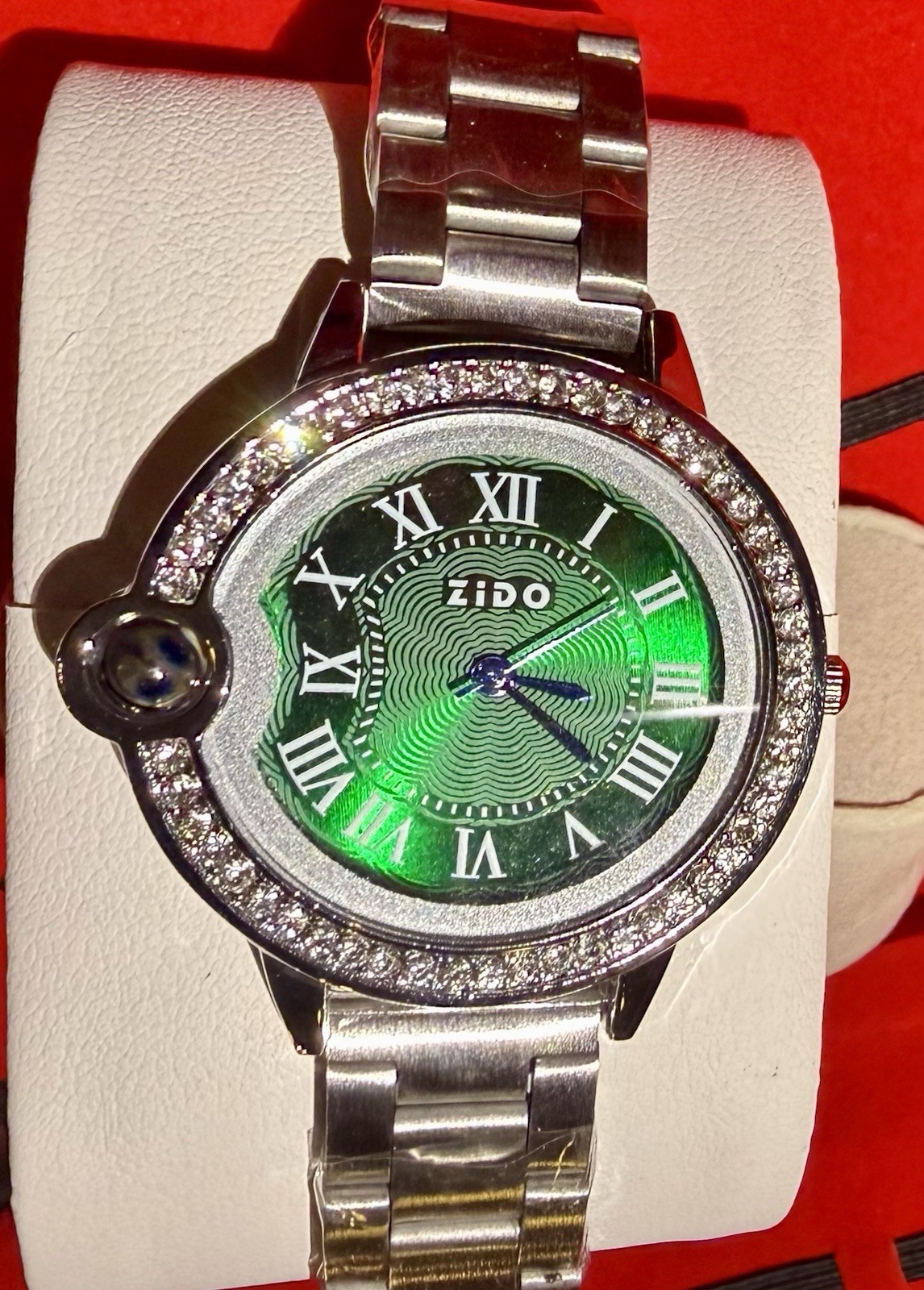 zIDO Quartz Green Dial Roman Numerals Polished Steel Bracelet 36-39.9mm