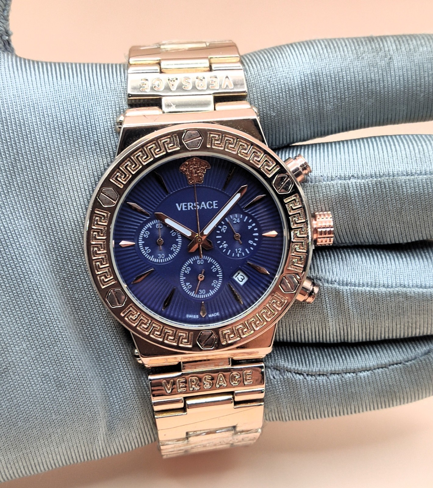 Amazing Versace Chronograph Blue Dial Analog Refurbished Men’s Wrist Watch