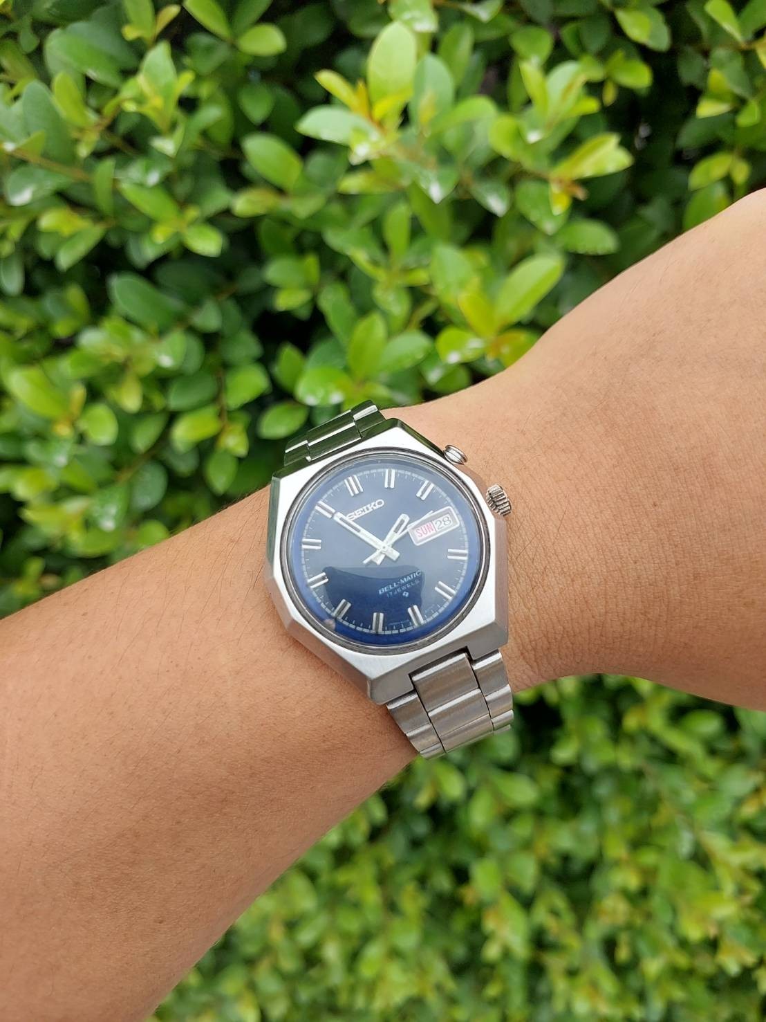 Vintage 1976 Seiko Bell-Matic Automatic Alarm System Blue Dial with Day-Date