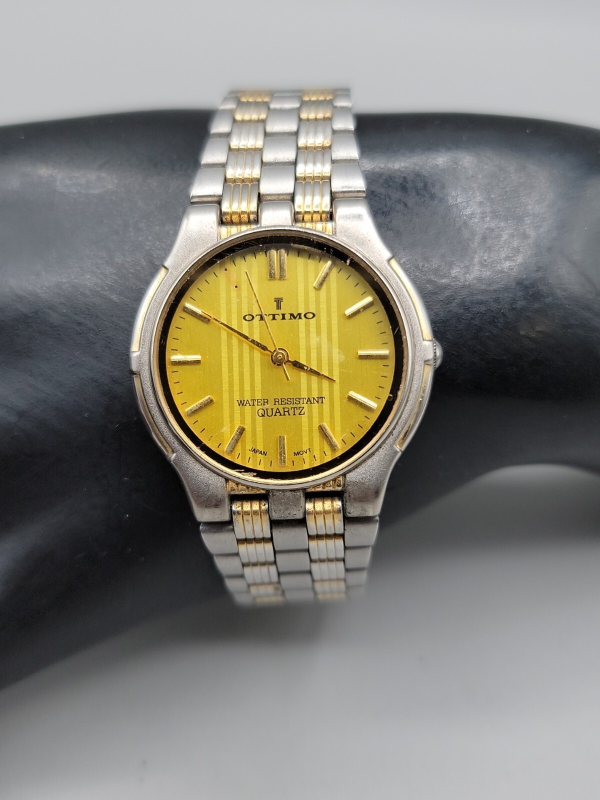Vintage 18kgp Ottimo Unisex Quartz Watch Rare Yellow Dial 7″ 30mm
