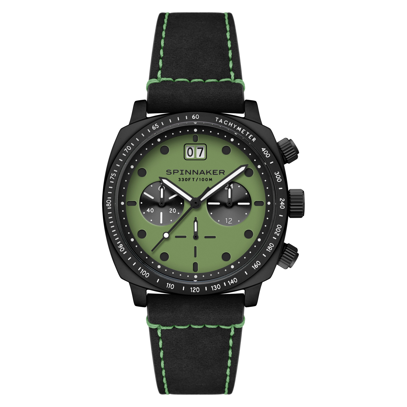 Spinnaker Hull Chronograph Black & Green / Leather | Green Dial Stainless Steel
