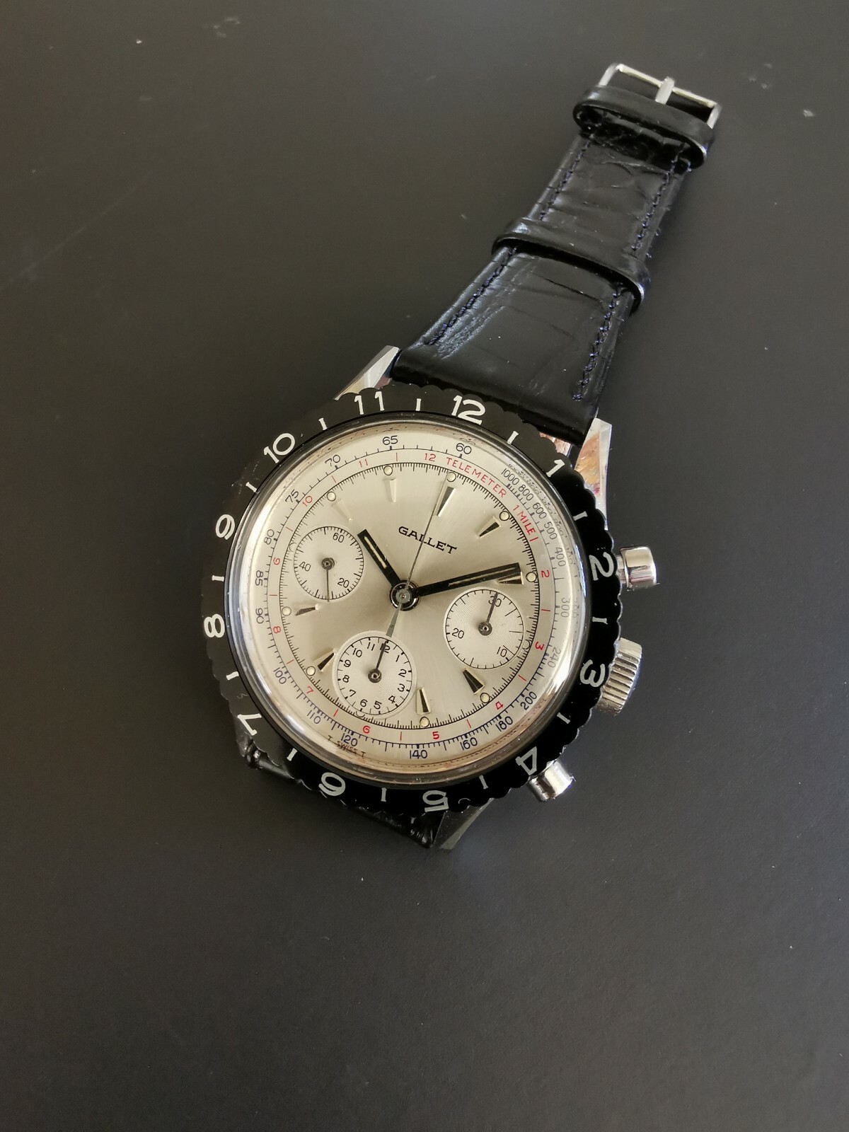 Vintage Gallet MultiChron Pilot Chronograph Stainless Steel Valjoux 72