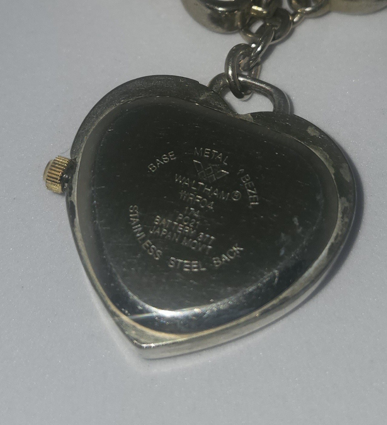 Waltham Heart Charm Bracelet Watch GoldTone Cross Ichthys Christian Untested Vtg