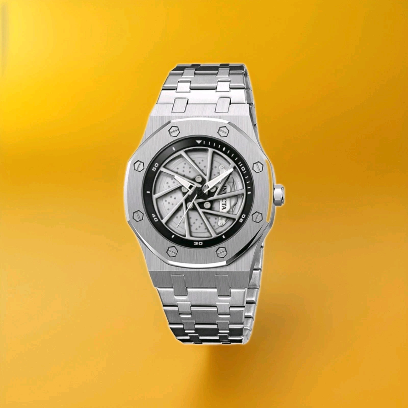 New Invicta Speedway Rim Stainless Steel White Dial Bracelet Watch 69487