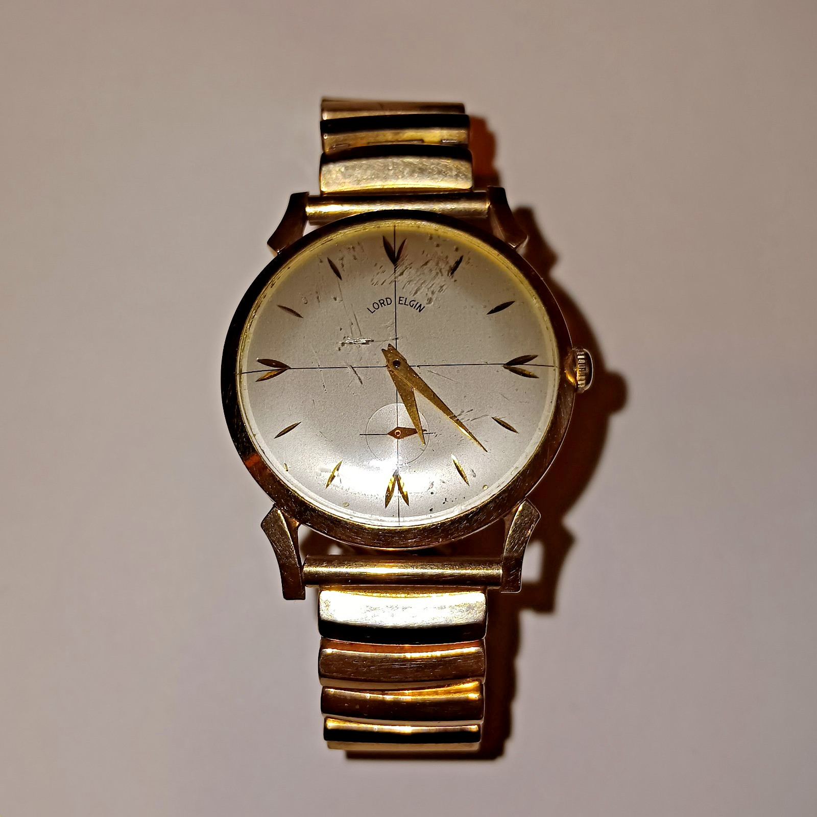 LORD ELGIN – WATCH SHOCKMASTER VINTAGE 14K GOLD FILLED 1950’S HADLEY BAND WORKS