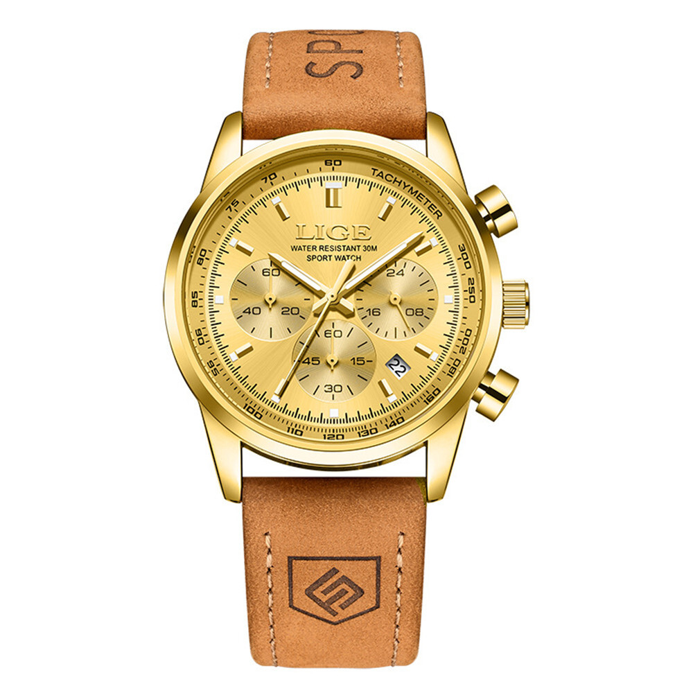 LIGE Men Watch Top Brand Luxury Military Leather Wristwatch Male Calendar Watch