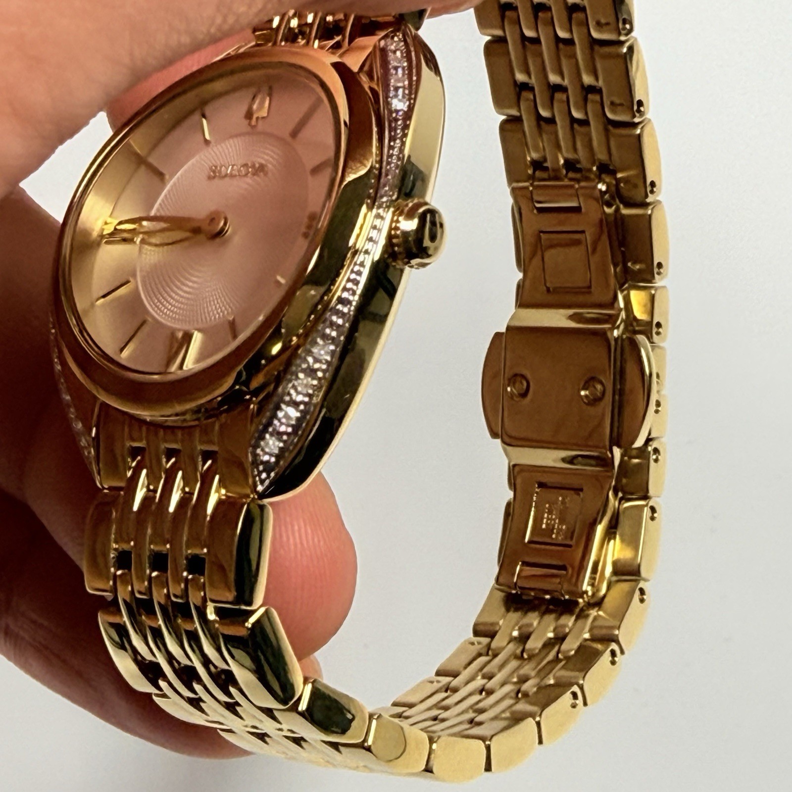 Bulova Classic 98R298 Diamond Accent White Dial Gold Stainless Women’s Watch