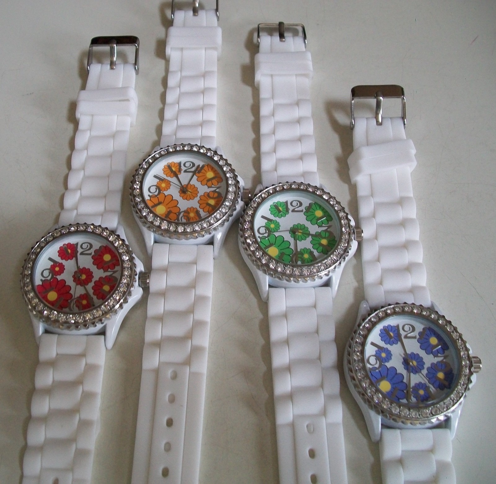 Women’s Fashion Flower Print Orange, Pink, Blue, White Silicone Casual Watch