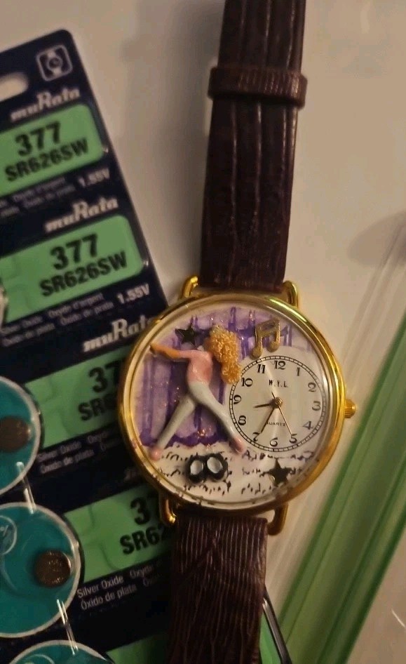W.Y.L. Ballet Dancer Music Watch Pink Purple Brown Gold Tone Leather Band