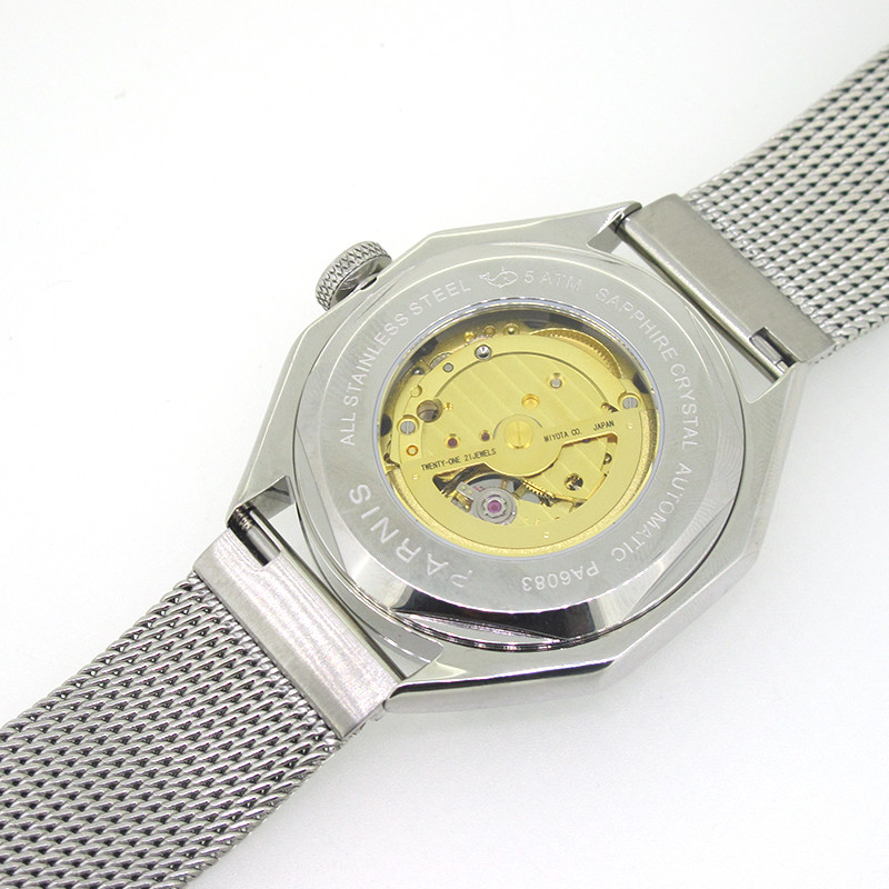 43mm Parnis Sapphire Crystal Miyota Automatic Movement Mens Watch Stainless Band