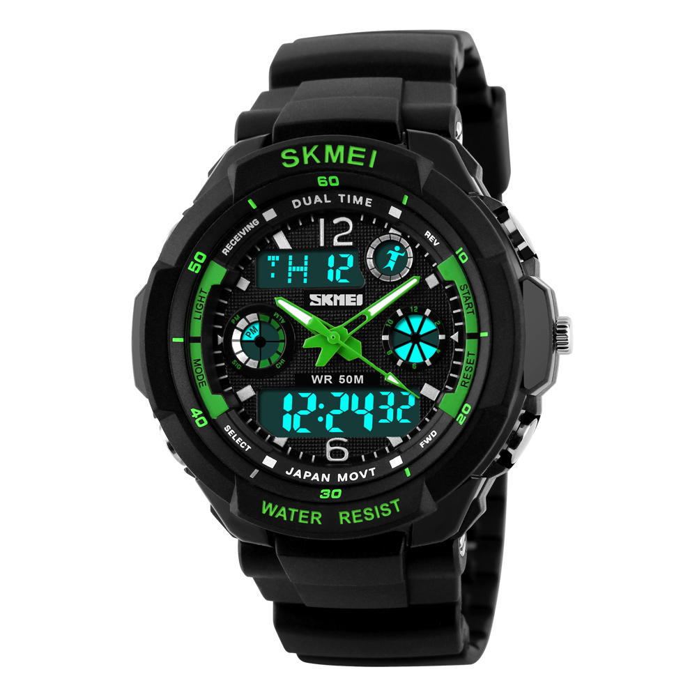 SKMEI Men Adult Teen Digital Analog Waterproof Sport Wristwatch Dual Time New