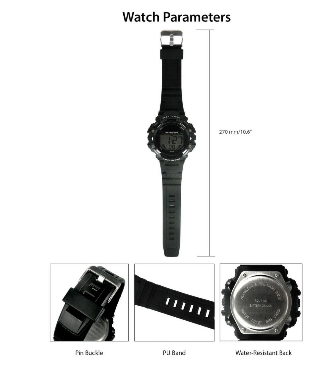 George Mens Solar Digital Wristwatch Plastic Strap, Black, Lot of 2
