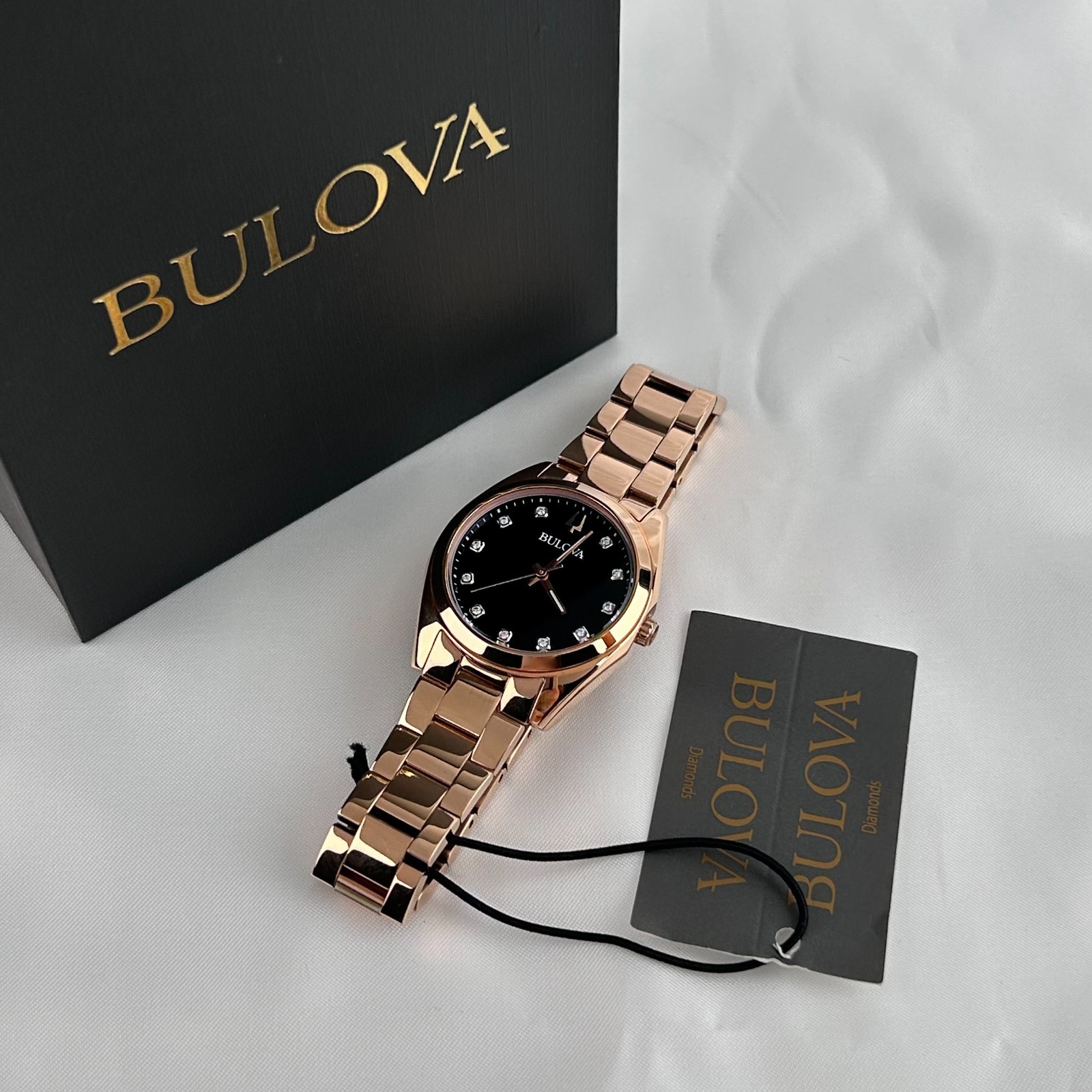 Bulova Surveyor 97P156 Diamond Gre Dial Rose Gold Women’s Quartz Watch 31mm