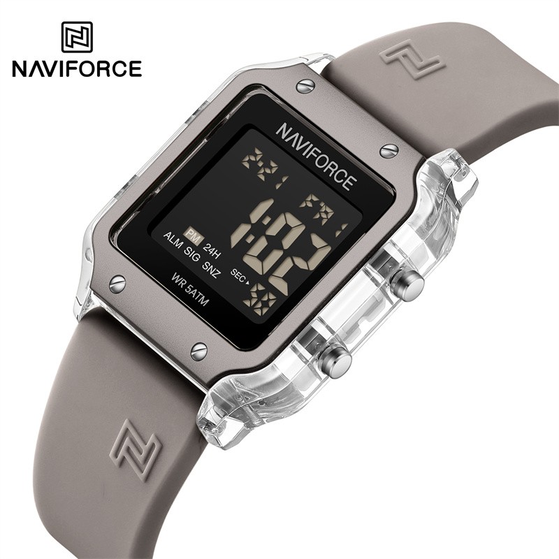 NAVIFORCE Digital Women Watch Waterproof Silicone Strap Time Date Alarm