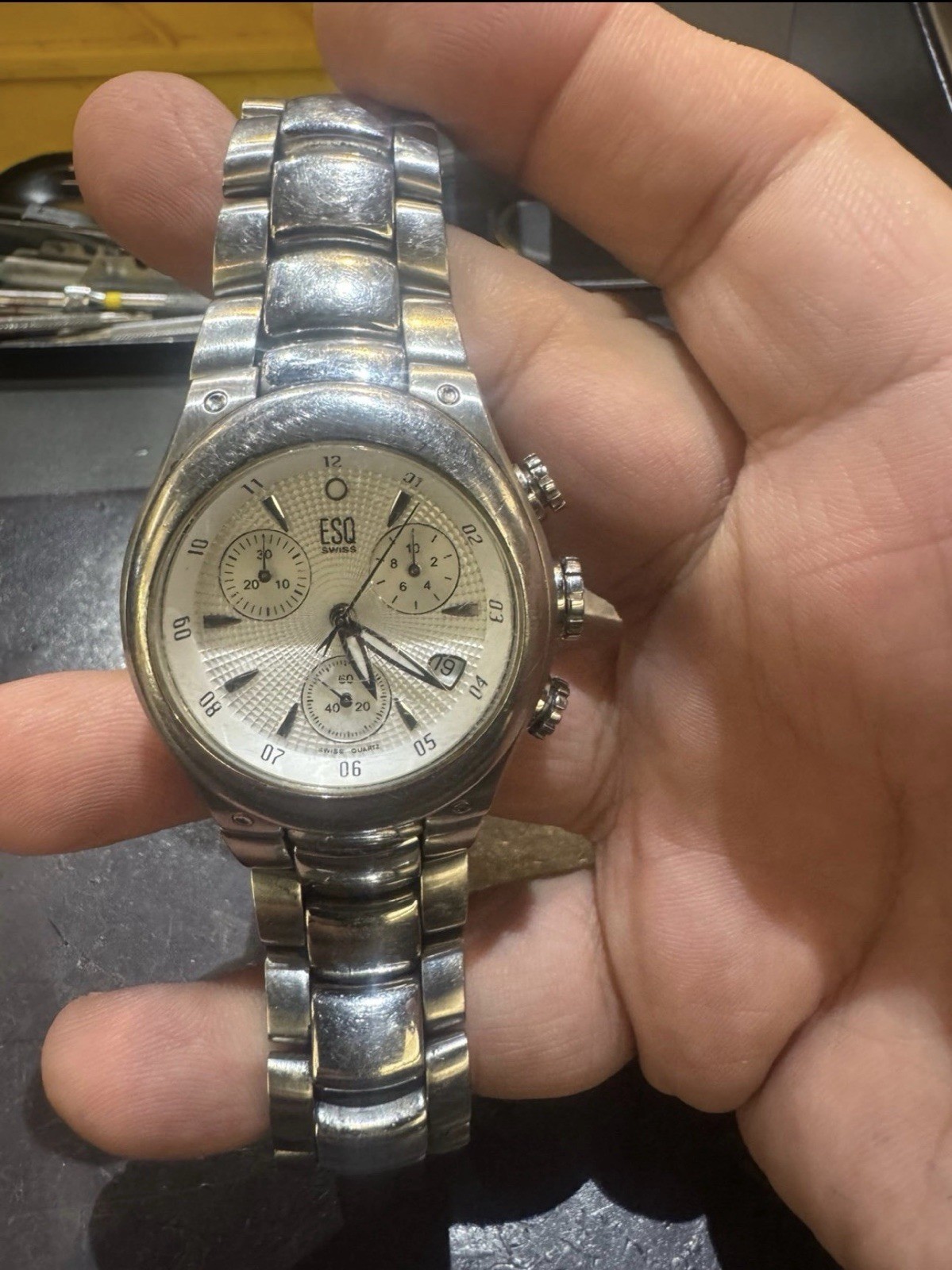 ESQ by Movado Stainless Steel Chronograph Mens Watch #E5290 PRE-OWNED