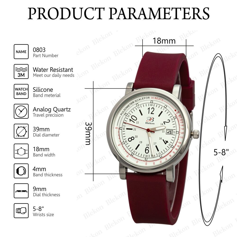 Blekon Original Nurse Watch – Detailed Date Dial Pulsometer, Silicone Band Watch