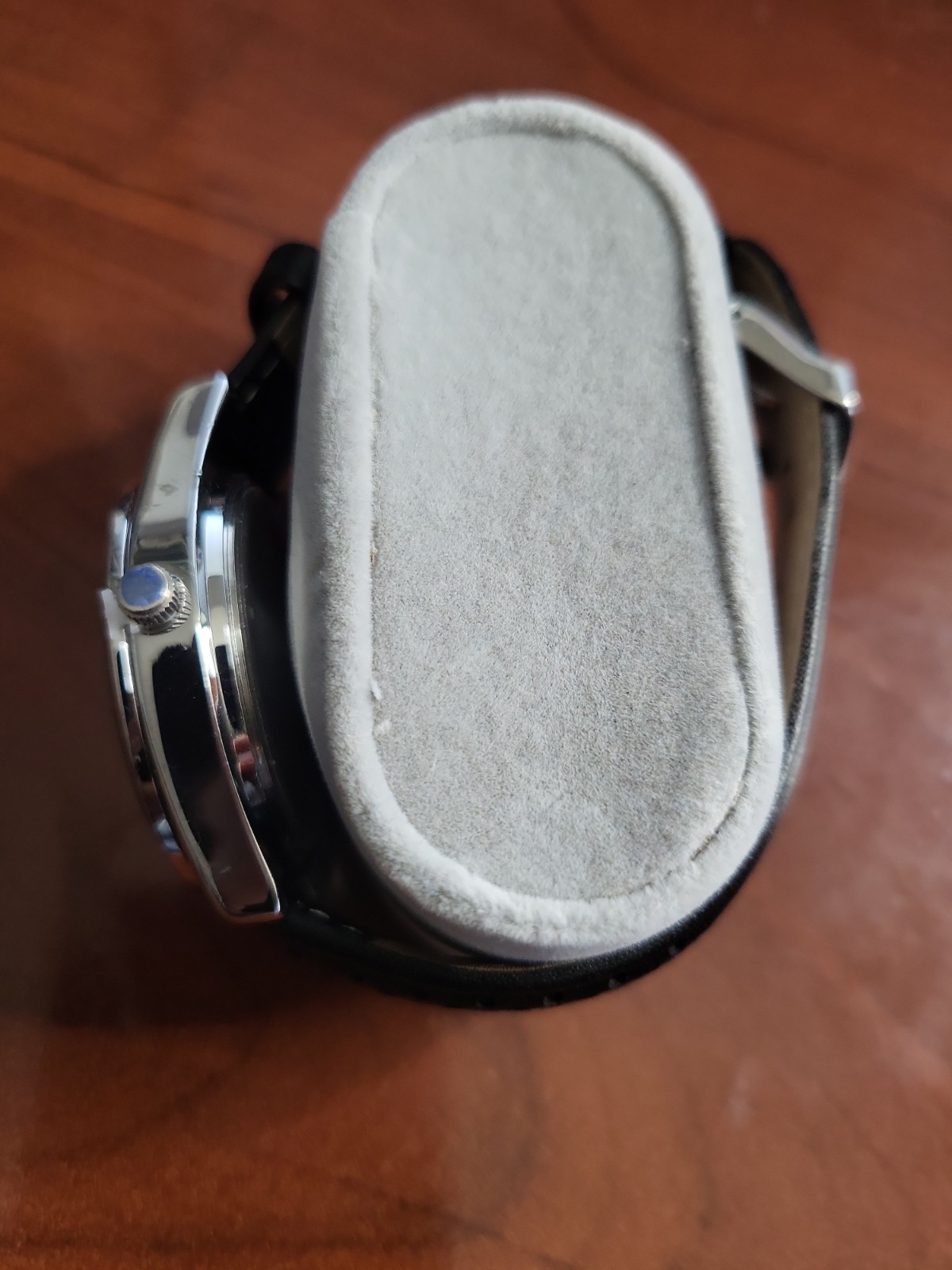 PX Perforated Leather Watch Black Strap White Face