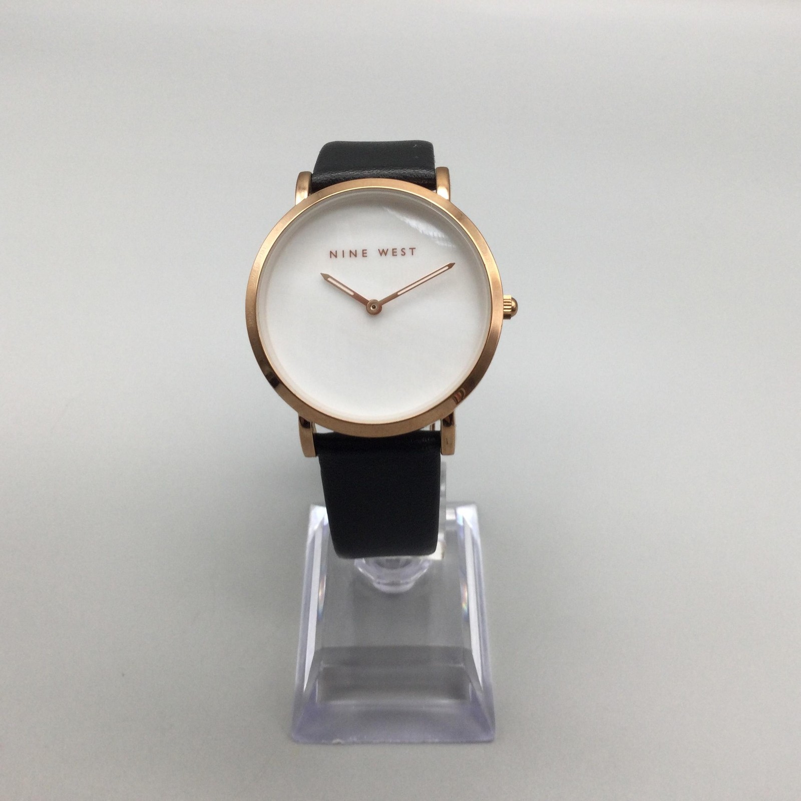 Nine West Womens Watch 37mm White Dial Black Strap Rose Gold Tone