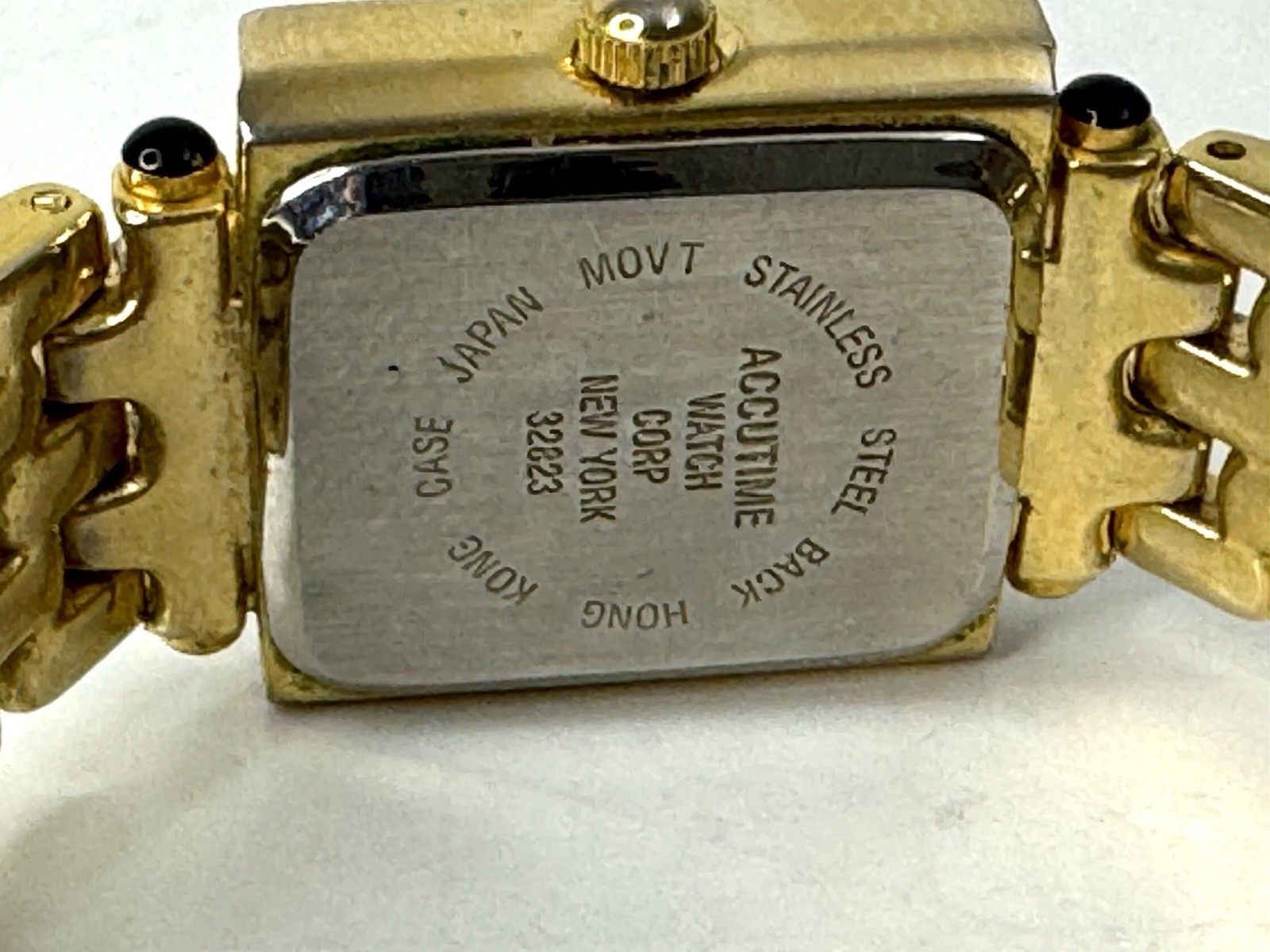 Accutime Vivani Gold Tone Quartz Watch CZ Crystal Square Face Japan Movt 7”